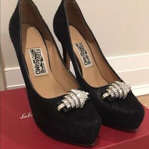 Salvatore Ferragamo Black Heels with Silver Accents